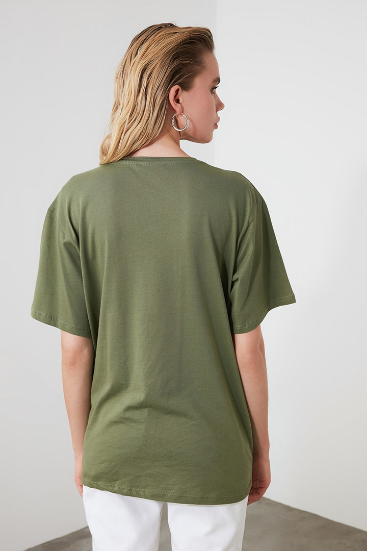 Shirts & Tops |  Trendyolmilla 100% Cotton V-Neck Boyfriend Knitted T-Shirt Twoss20Ts0132.