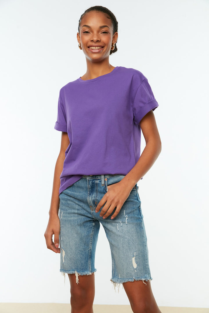 Shirts & Tops |  Trendyolmilla Petrol 100% Cotton Single Jersey Crew Neck Boyfriend Knitted T-Shirt Twoss20Ts0134.