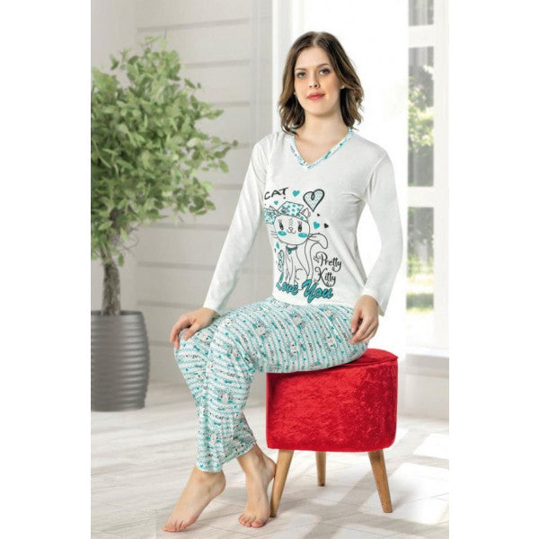Underwear |  Female Cat Piaff-Printed Pajama Outfit Pi0081.