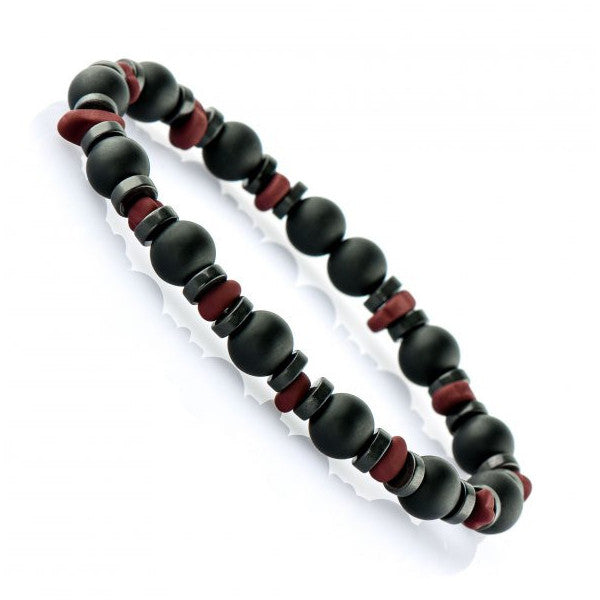 Red Hematite and Onyx Natural Stone Bracelet - TAŞ0275