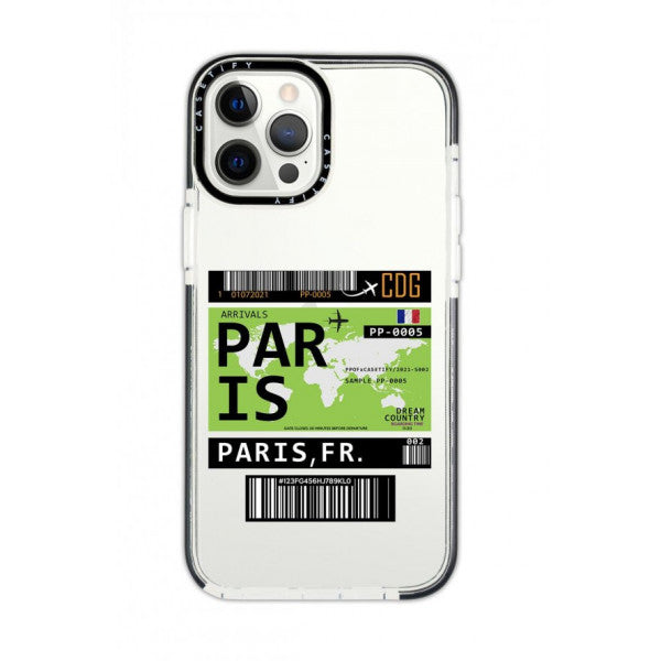 iPhone 11 Pro Max Casetify Paris Ticket Patterned Anti Shock Premium Silicone Phone Case with Black Edge Detail