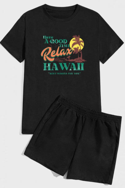 Hawaiian Print Shorts Set