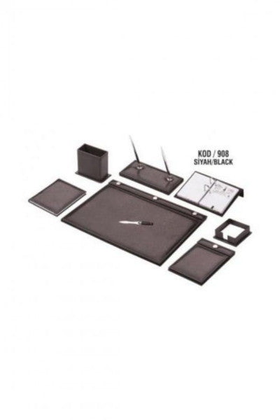 Gülpaş Desk Set 9 Piece Napa Artificial Leather Simple Button Black 908