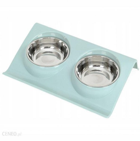 Double Color Food And Water Bowl With Steel Bowl Green 37.5X24X7.5