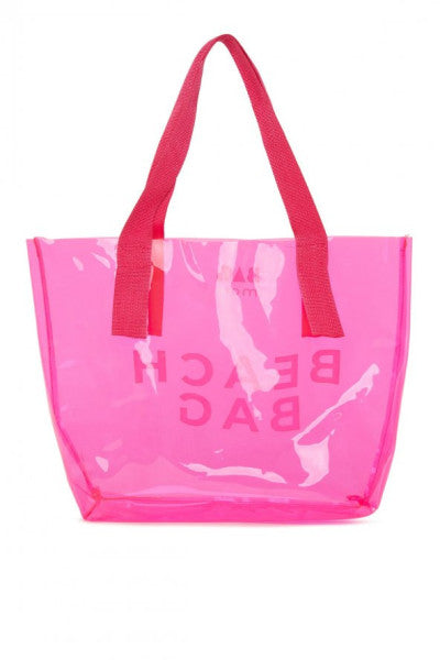 Bagmori Fuchsia Beach Bag Printed Transparent Beach Bag