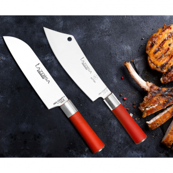 Lazbisa Kitchen Knife Set Meat Butcher Mincer Vegetable Fruit Chef Knife Action Santaku Set of 2 Pieces