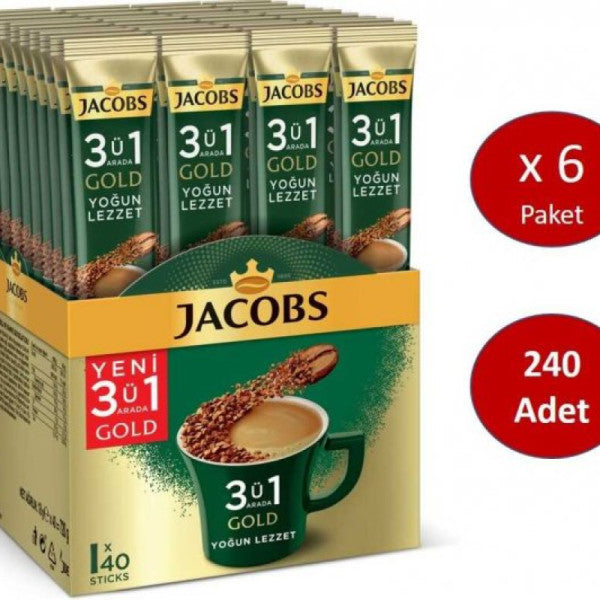 Jacobs 3 in 1 Gold Coffee Mix Intense Flavor 240 Pieces (40 x 6 Packs)