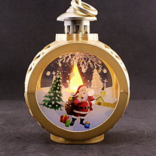 Christmas Tree Ornament with LED Candle Santa Claus New Year's Lamp Flickering LED Candle Gold