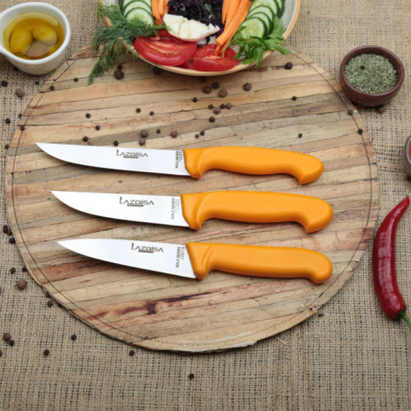 Lazbisa Kitchen Knife Set Meat Vegetable Fruit Bread Knife Chef 3 Pcs Gold Series