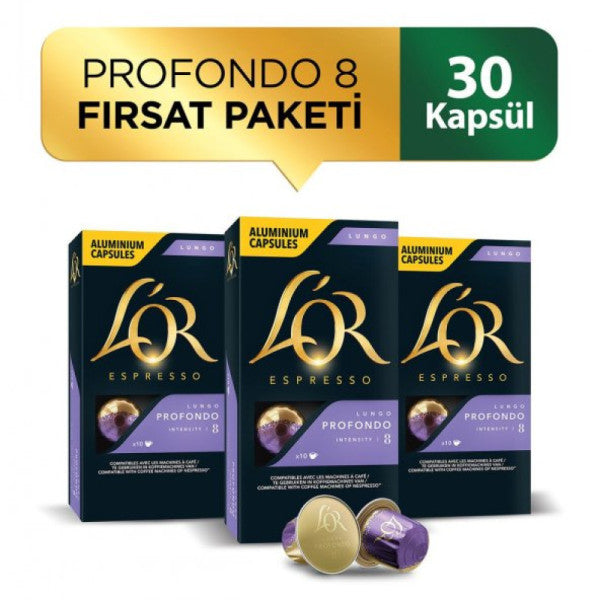 LOR - Lungo Profondo - Intensity 8 - Nespresso Compatible Capsule Coffee Opportunity Package 10 x 3 Packs (30 Pieces)