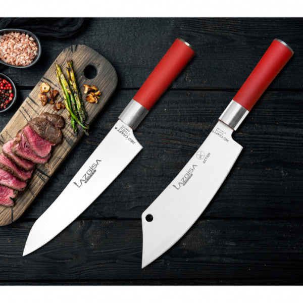 Lazbisa Kitchen Knife Set Meat Butcher Mincer Vegetable Fruit Chef Knife Action Santaku Set of 2