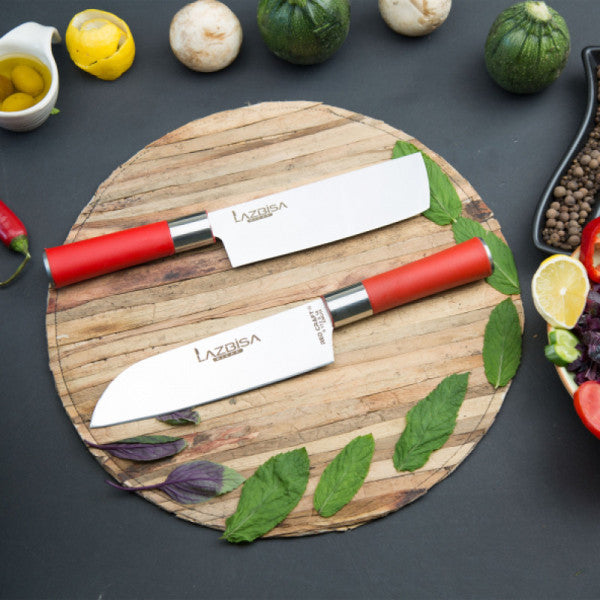 Lazbisa Kitchen Knife Set Meat Butcher Mincer Vegetable Fruit Chef Knife Nakiri Santaku Set of 2