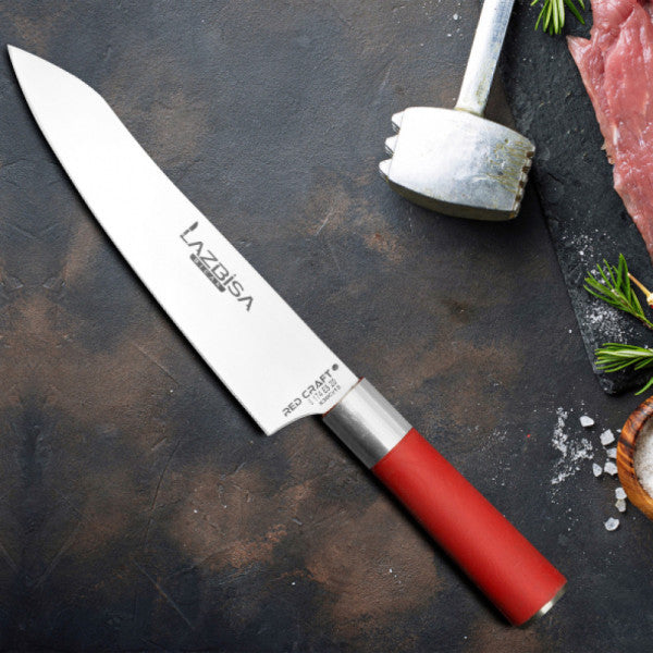 Lazbisa Kitchen Knife Set Meat Bone Vegetable Bread Fruit Chef Knife Curved Santaku Red Craft Series