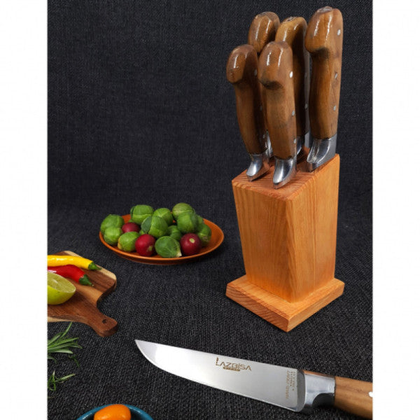 Lazbisa Sürmene Kitchen Knife Set With Wedge Stand (6 Pieces )