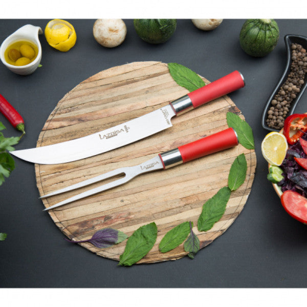 Lazbisa Kitchen Knife Set Meat Butcher Mincer Fish Vegetable Fruit Chef Knife Vodo Long Fork Set of 2