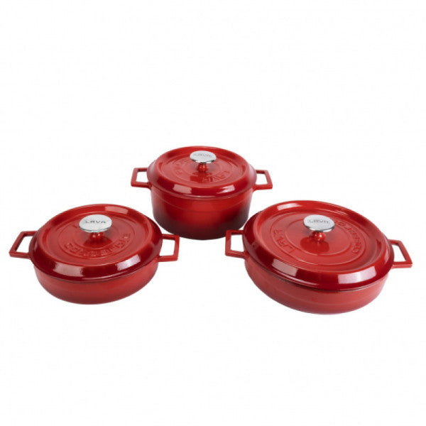 Lava 24 Cm Deep-24 Cm Shallow-28 Cm Shallow Red Cookware Set
