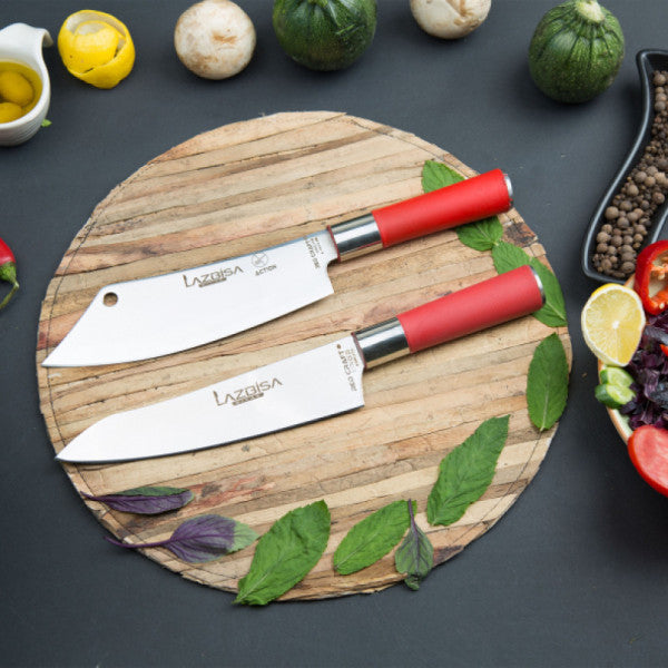 Lazbisa Kitchen Knife Set Meat Butcher Mincer Vegetable Fruit Chef Knife Action Santaku Set of 2