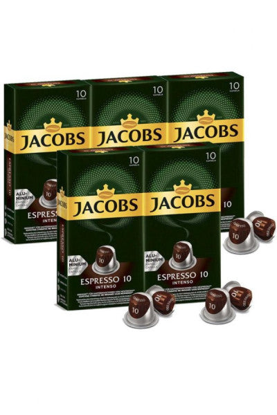 Jacobs Espresso 10 Intenso Capsules Coffee 10 X 5 Packs (50 Pieces) Nespresso Compatible