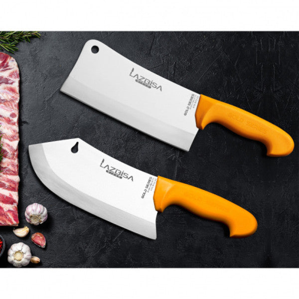 Lazbisa Kitchen Knife Set Meat Bone Chicken Butcher Lamb Meat Mince Gold Series Set of 2