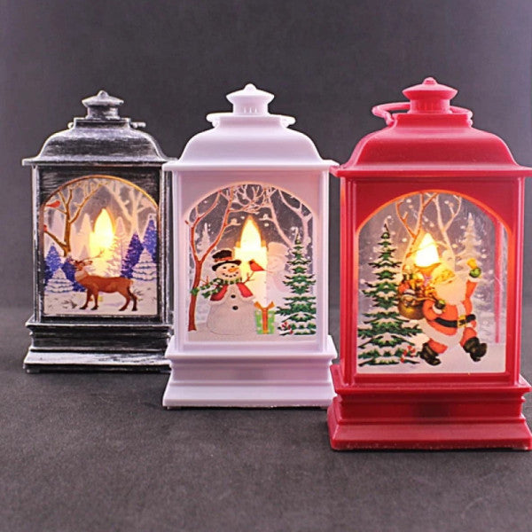 3 Pieces Christmas New Year Themed LED Flickering Candle Mini Lantern with Hanging Handle
