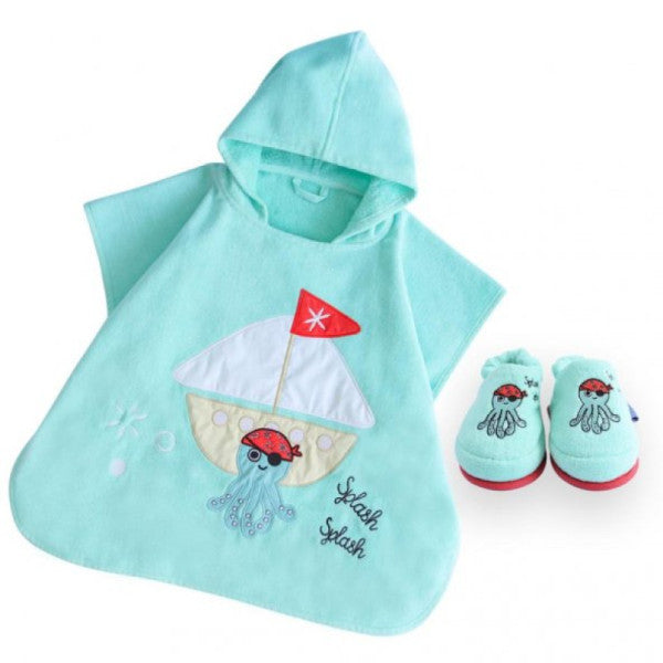 Milk&moo Kids Poncho And House Slippers Sailor Octopus