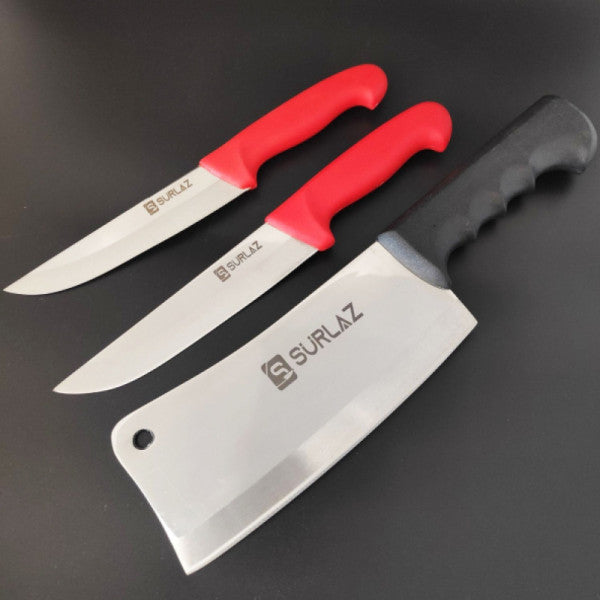 SürLaz Set of 3 Red Butcher Knife and Meat Cleaver