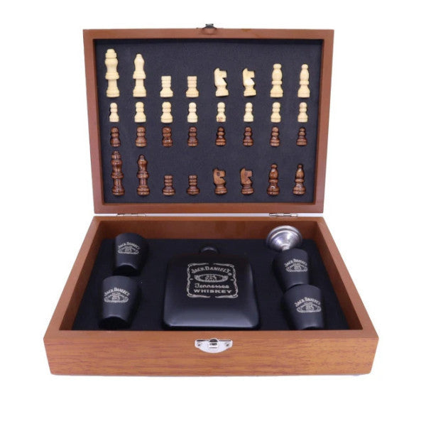 Wooden Boxed Chess Set + Water Bottle Set