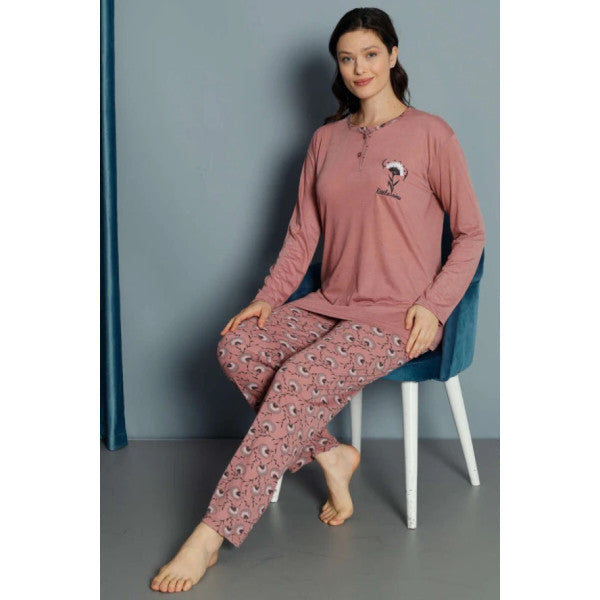 Two Button Long Sleeve Pajama Set Powder