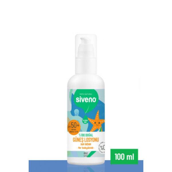 Siveno 100% Natural Children's Sun Lotion Anti-Stain Antioxidant Moisturizing Herbal Vegan Uva Uvb Spf50