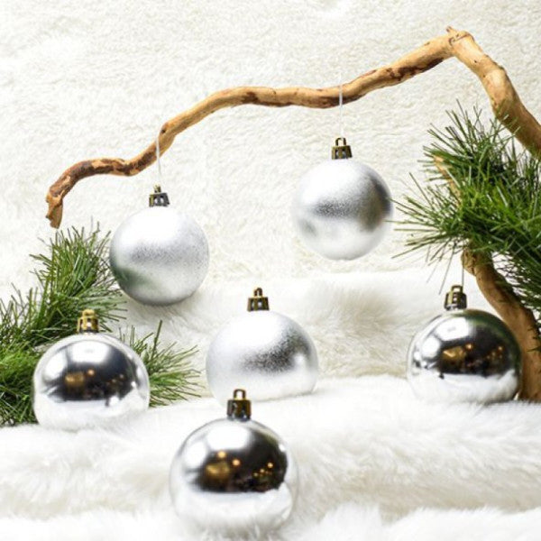 6 Cm Set of 6 Silver Balls (3 Shiny-3 Metallized) Christmas Tree Ornament