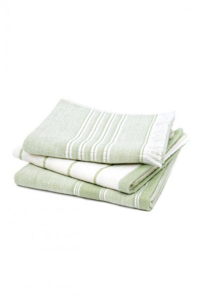 Ecocotton  3-Piece Drying Towel 100 Organic Cotton Yarn Dyed Special Woven Light Green-Cream 40X60 Cm