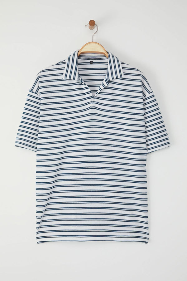 Man Men's Ecru Straight Short Regular Polo Neck T-Shirt