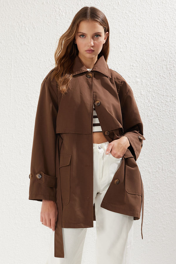 Trendyolmilla Women's Brown Plain Regular Trench Coat