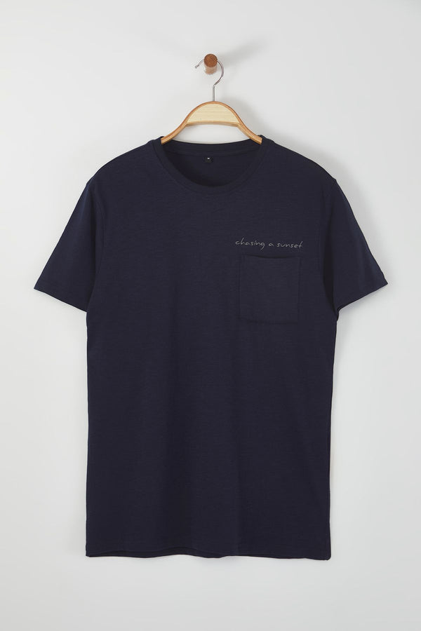 Man Men's Navy Blue Slogan Short Oversize T-Shirt