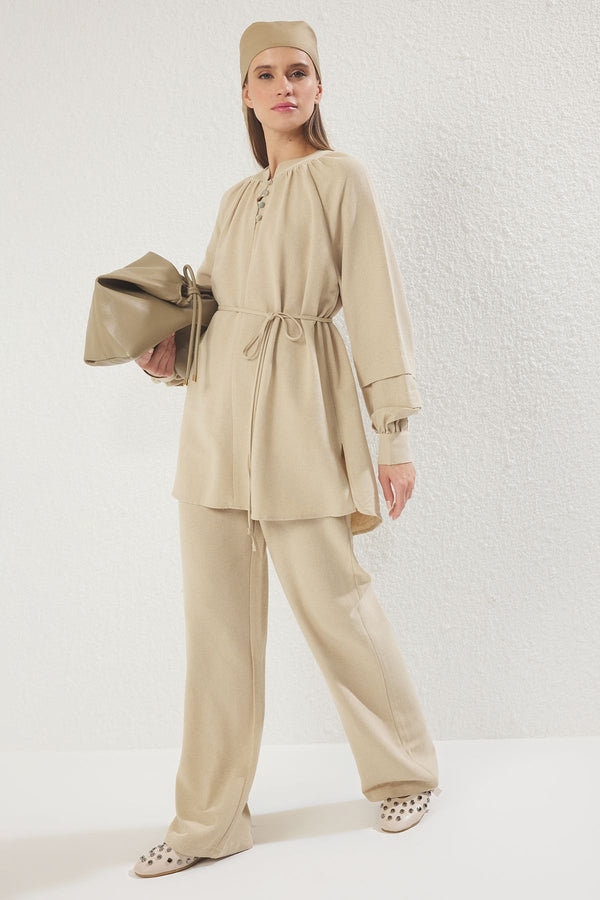 Modest Women's Beige Straight Long Casual/daily Regular Hijab Top - Bottom Set