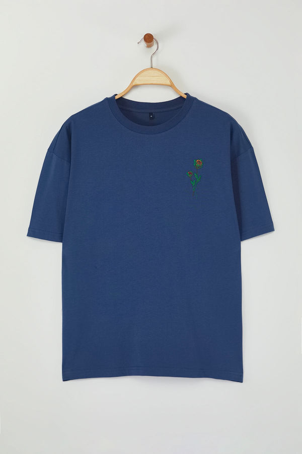 Man Men's Blue Geblümt Short Oversize T-Shirt