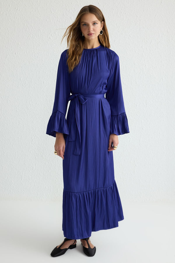 Trendyol Modest Women's Navy Blue Plain Long Long Evening / Daily Relaxed Fit Modest Evening Dresses