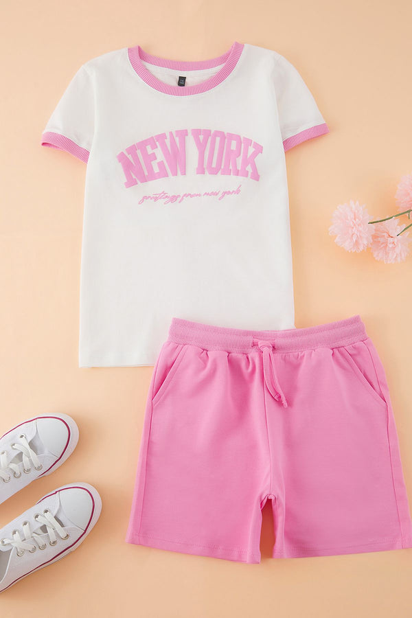 kıds Girls Slogan Short Lounge/home Regular Two Piece Sets