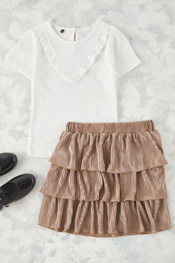 kıds Girls Ecru Straight Short Casual/daily Regular Two Piece Sets