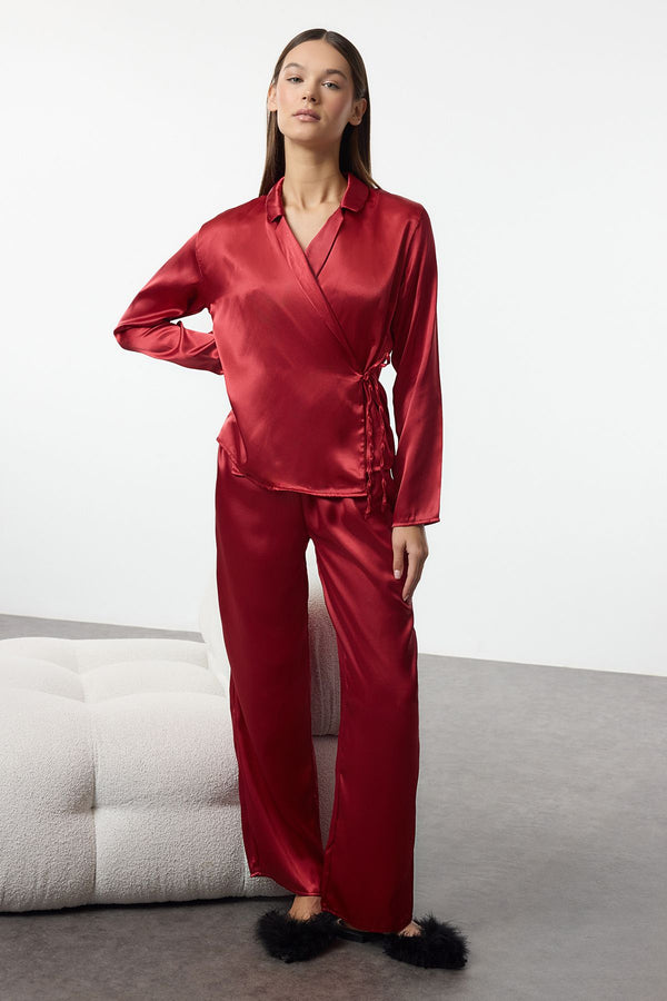 Trendyolmilla Women's Burgundy Straight Long Lounge/home Regular Pajama Set