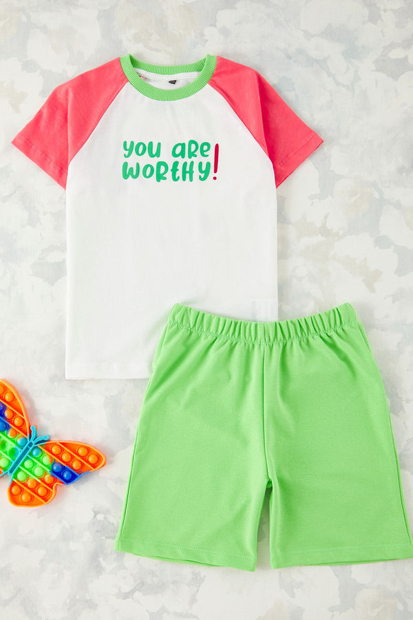 kıds Boys Green Slogan Short Casual/daily Regular Two Piece Sets