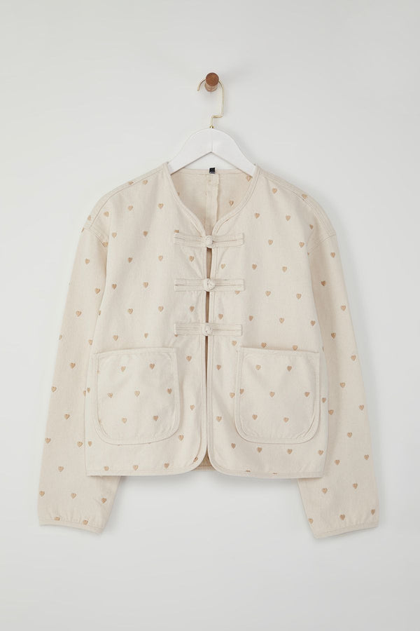 Women's Ecru Embroidered / Embroidered Long Regular Jacket