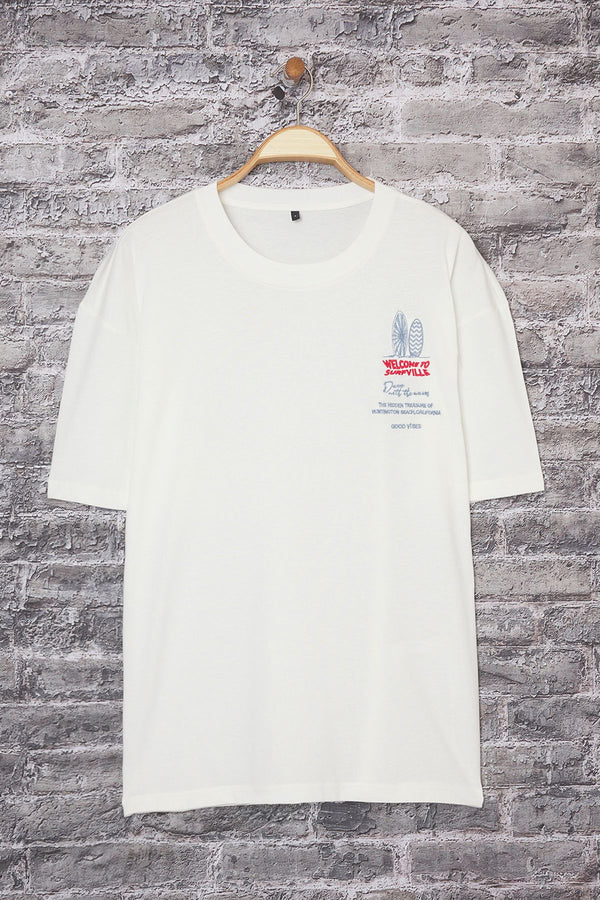 Man Men's Ecru Slogan Short Oversized T-Shirt