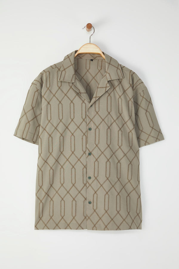 Man Men's Embroidered / Embroidered Short Oversized Shirt