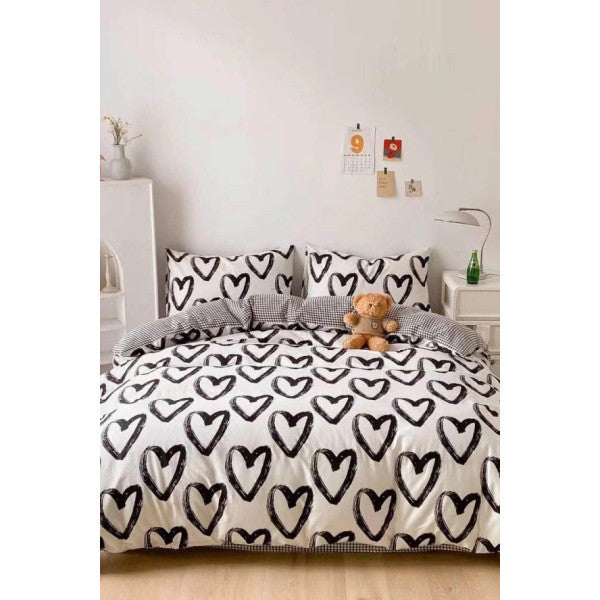 Plaid Hearts Double Duvet Cover Cotton