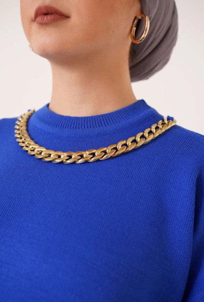 Chain Necklace Knitwear Tunic Sax