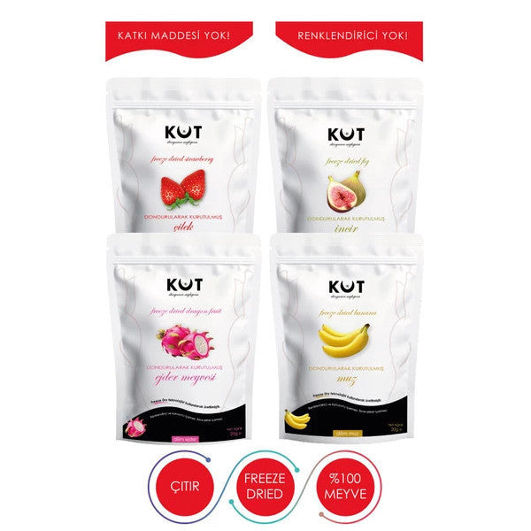 Freeze Dried Fruit Package. Freeze Dried Strawberry + Fig + Dragon Fruit + Banana (4X20 G.)