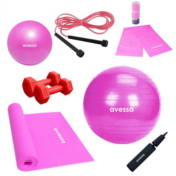 Avessa 8 Piece Pilates Exercise Set Pink