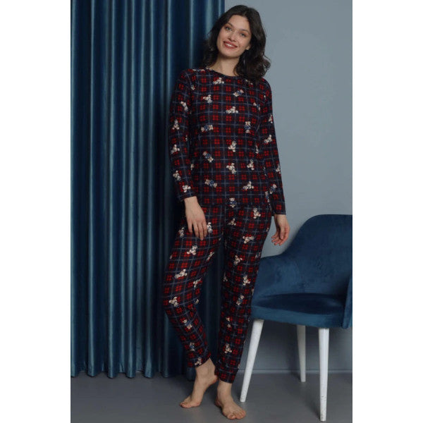 Teddy Bear Long Sleeve Women's Pajama Set Navy Blue