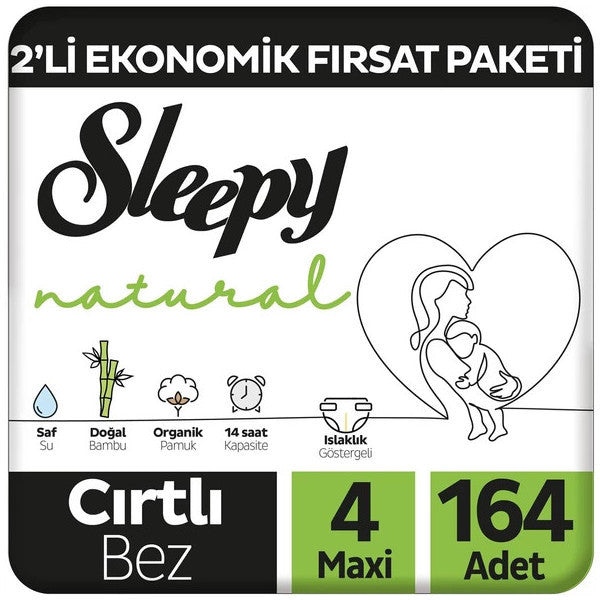 Sleepy Natural 2-Piece Economical Opportunity Pack Baby Diapers Size 4 Maxi 164 Pieces